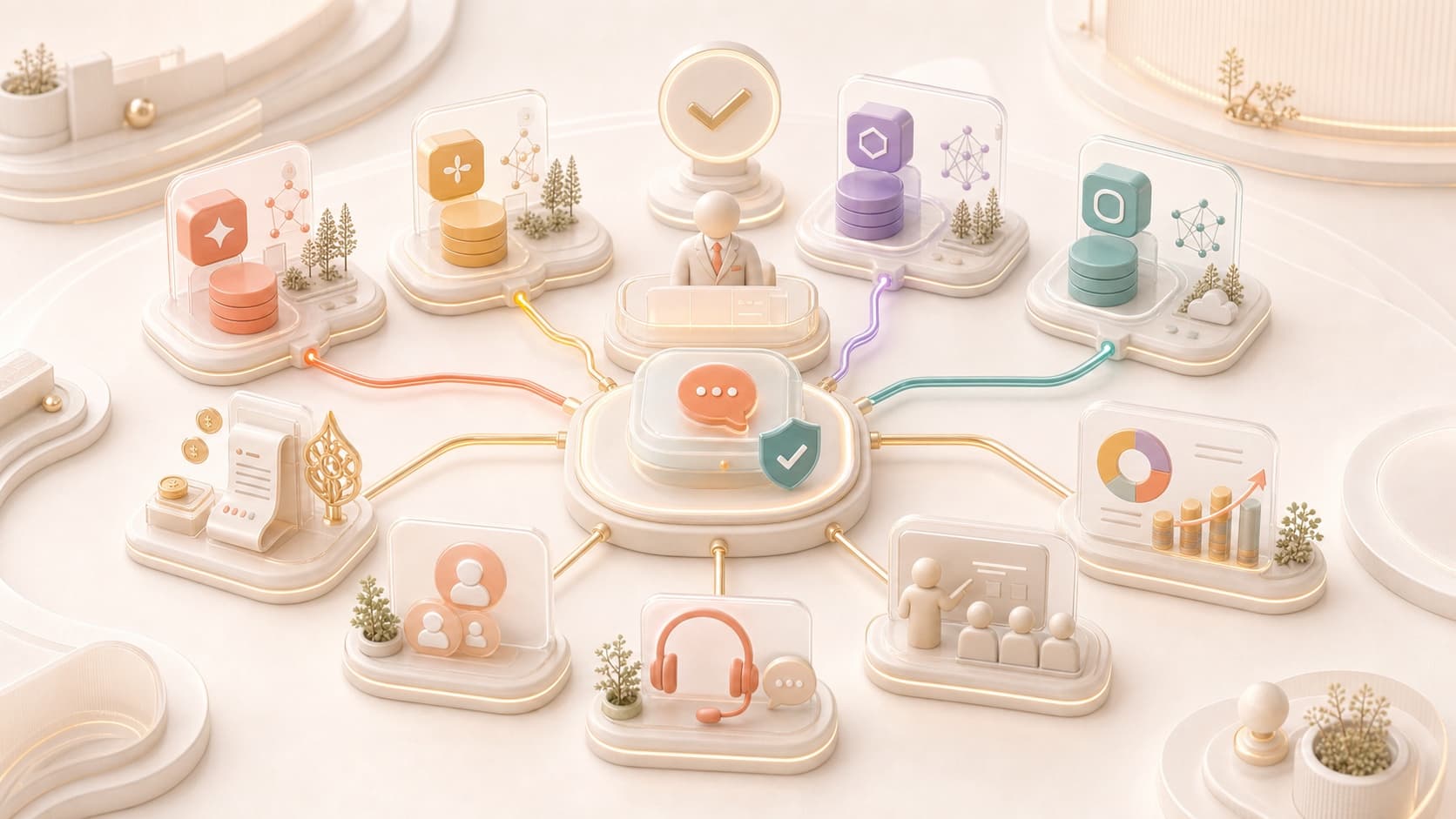 Managed AI service hub coordinating platforms, billing, users, support, training, and optimization